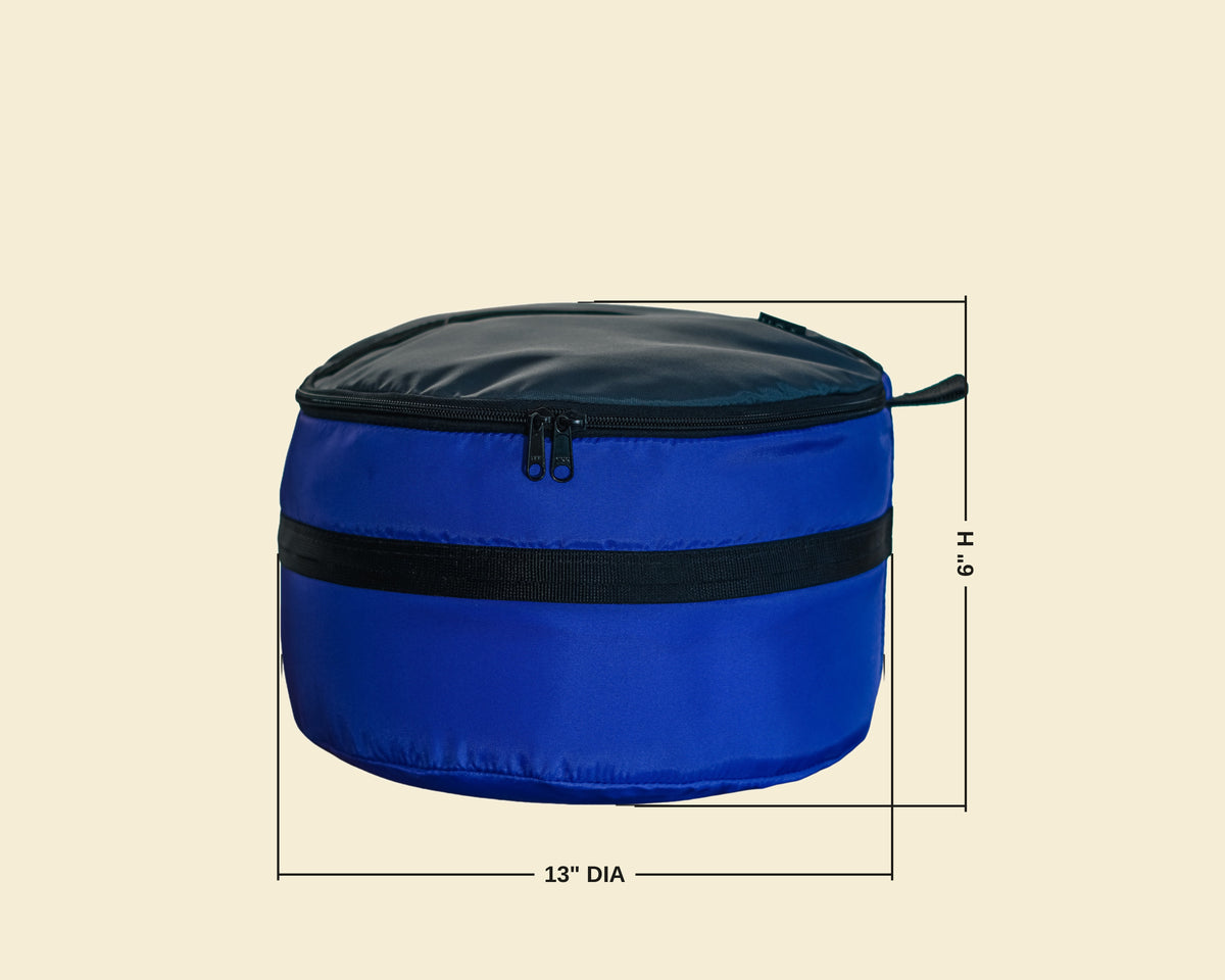 6" dimension photo: Ruby Moons 6-inch packing round dry bag stuff sack, showing dimensions 13 inch diameter by 6 inch height
